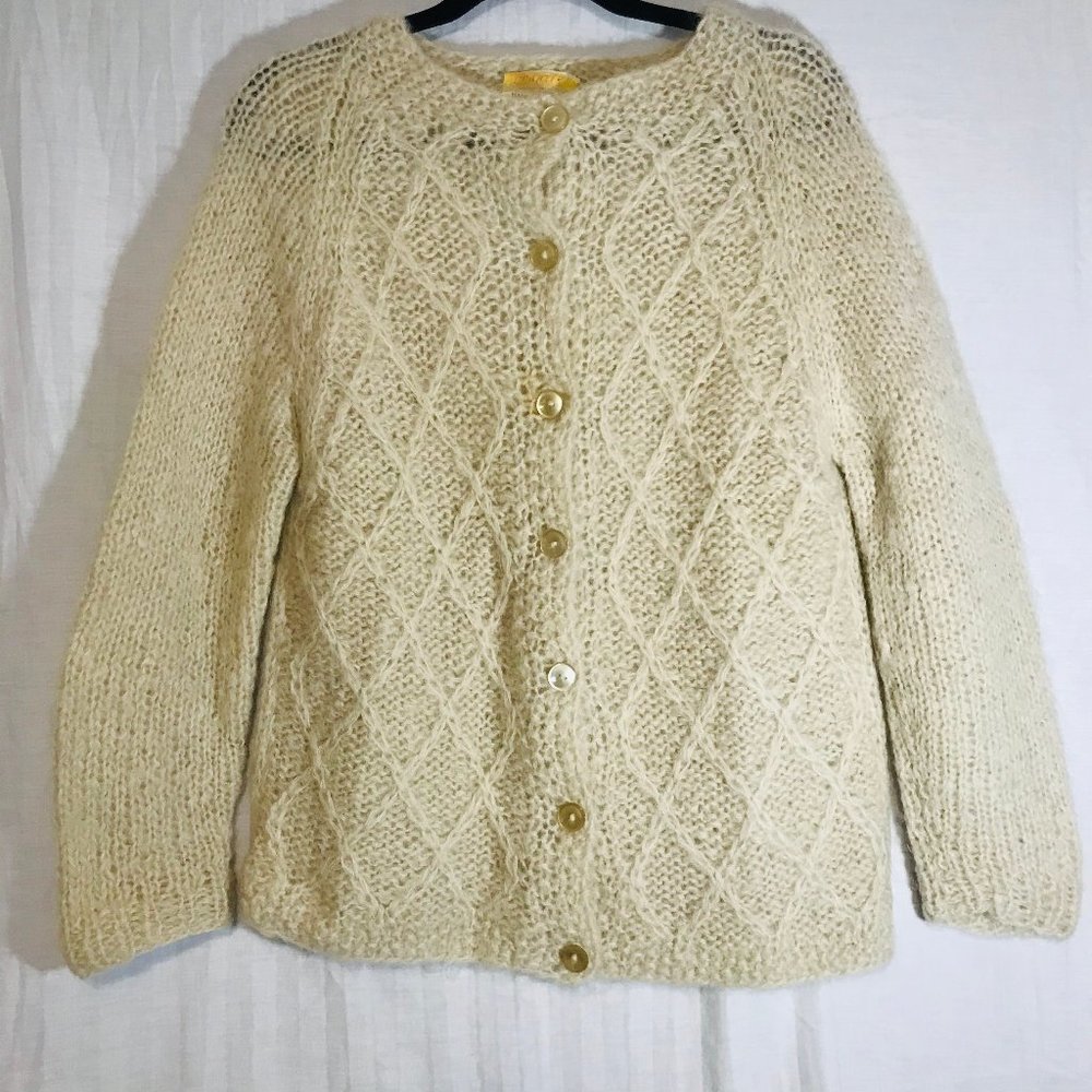 Vtg Tan/Cream Wool Blend Franzini Knit Cardigan